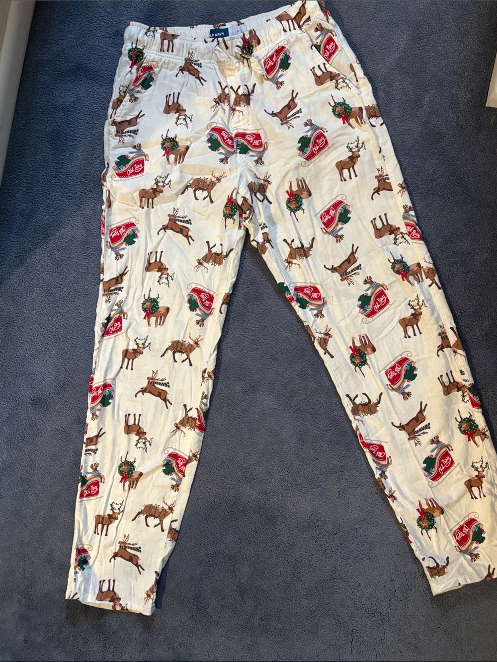 Men’s White Holiday Reindeer Print Bottoms